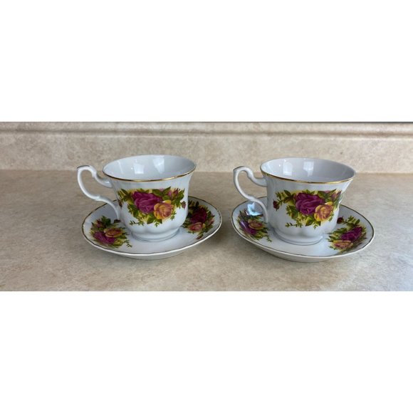 Crown Imperial Fine China Made In Romania Set Of 2 Tea Cups And Saucers - Picture 4 of 11